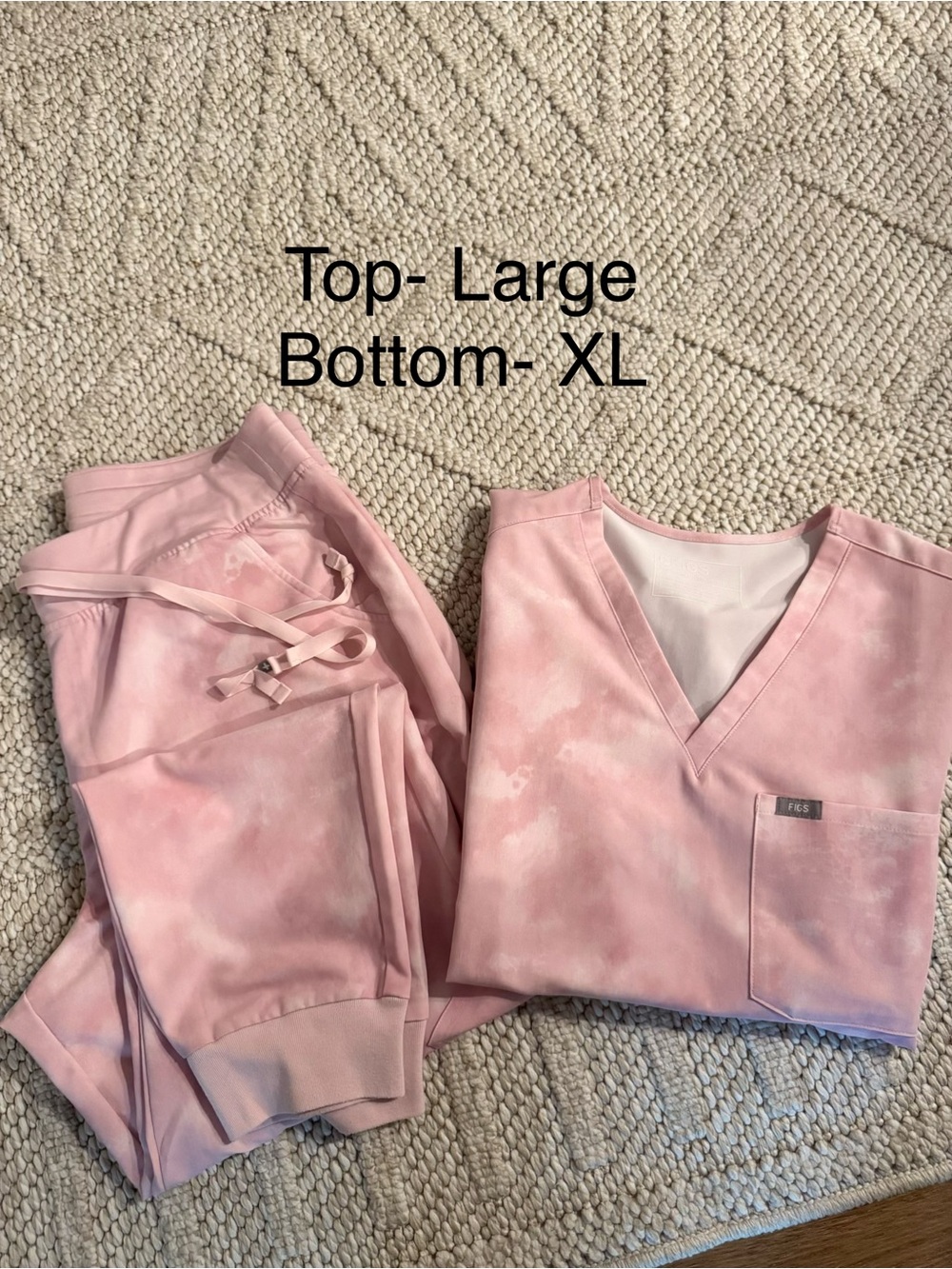 Figs Pink Tie-Dye Scrub Set - V-Neck Top & Drawstring Pants